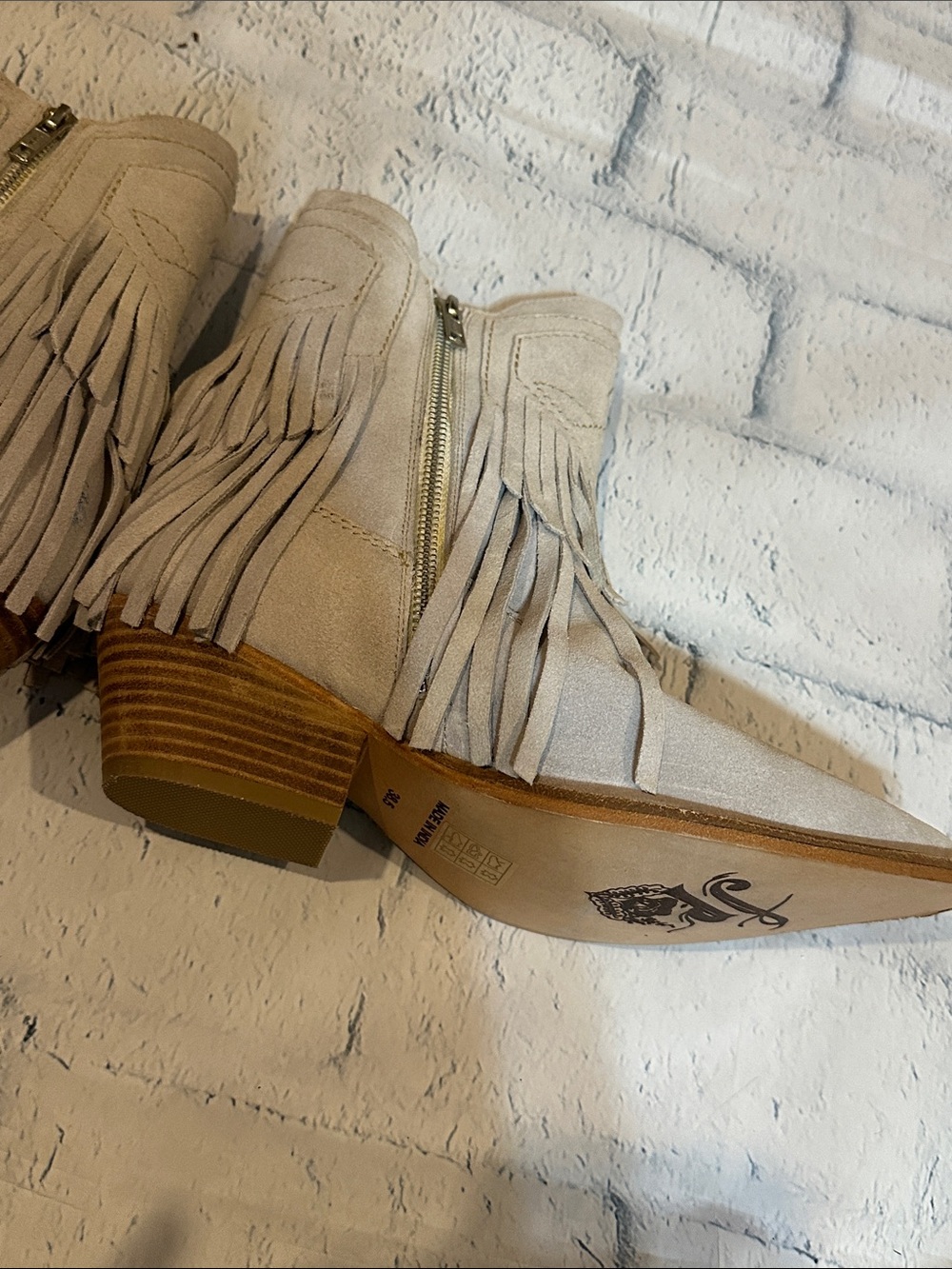 Free People Fringe Suede Western Ankle Boots - Light Gray - Picture 2 of 12